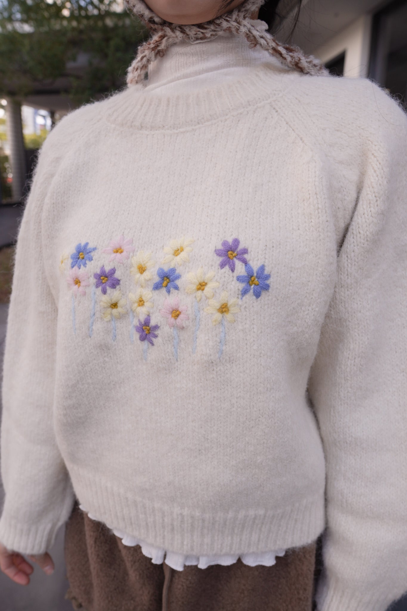 <現貨> 小花刺繡針織長袖上衣