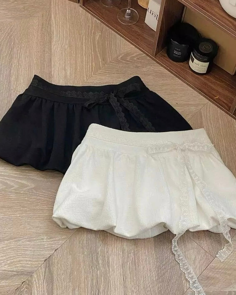 <預訂> 越南小眾品牌🇻🇳 超可愛蕾絲蝴蝶結泡泡短裙(含打底) | 兩色入