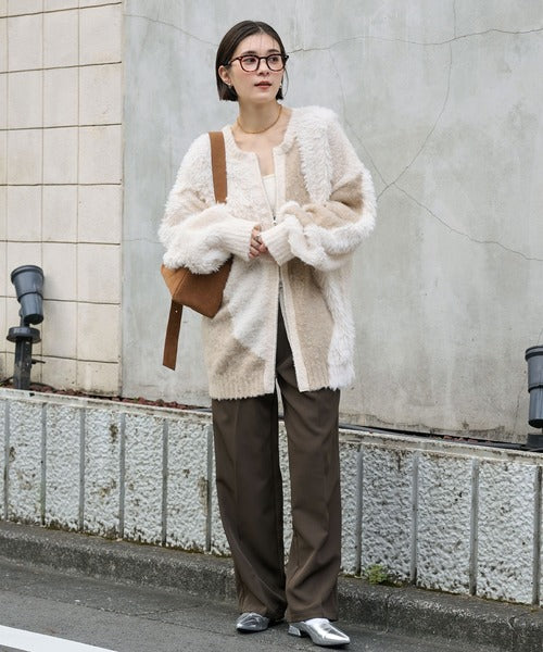 <預訂> 日本大人氣♡日牌 Mono Mart 2-Ways 毛茸茸蓬鬆混色雙拉鍊針織開胸外套｜四色入