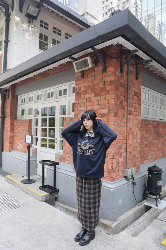 <預訂> 自家製 復古格紋鬆緊高腰保暖半身長裙