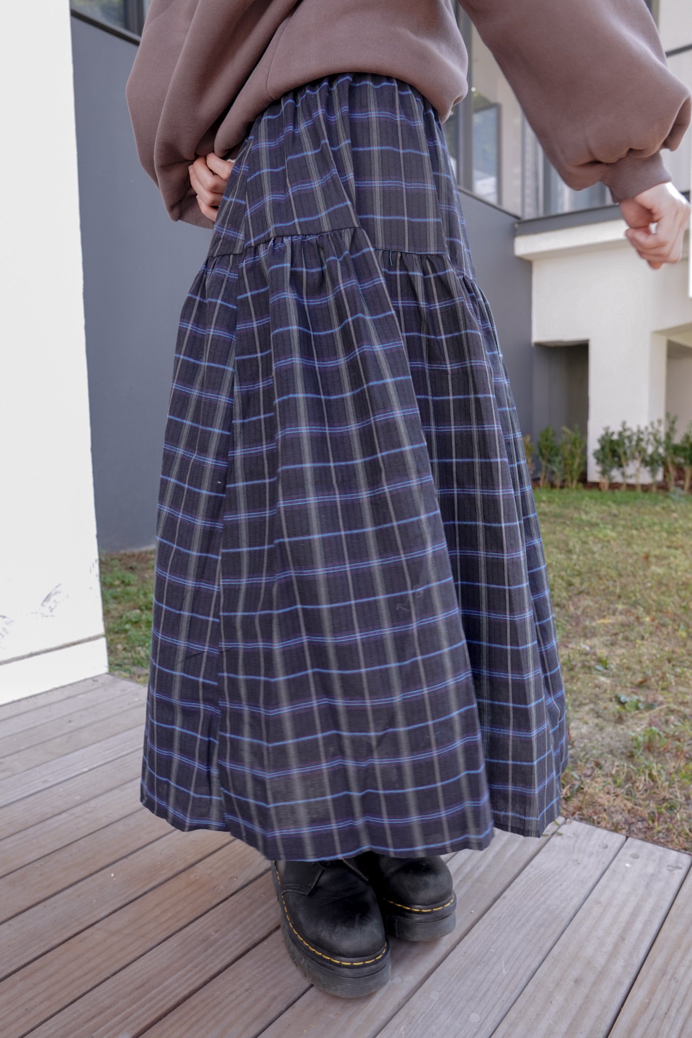 <現貨> 復古格紋A字高腰半身長裙