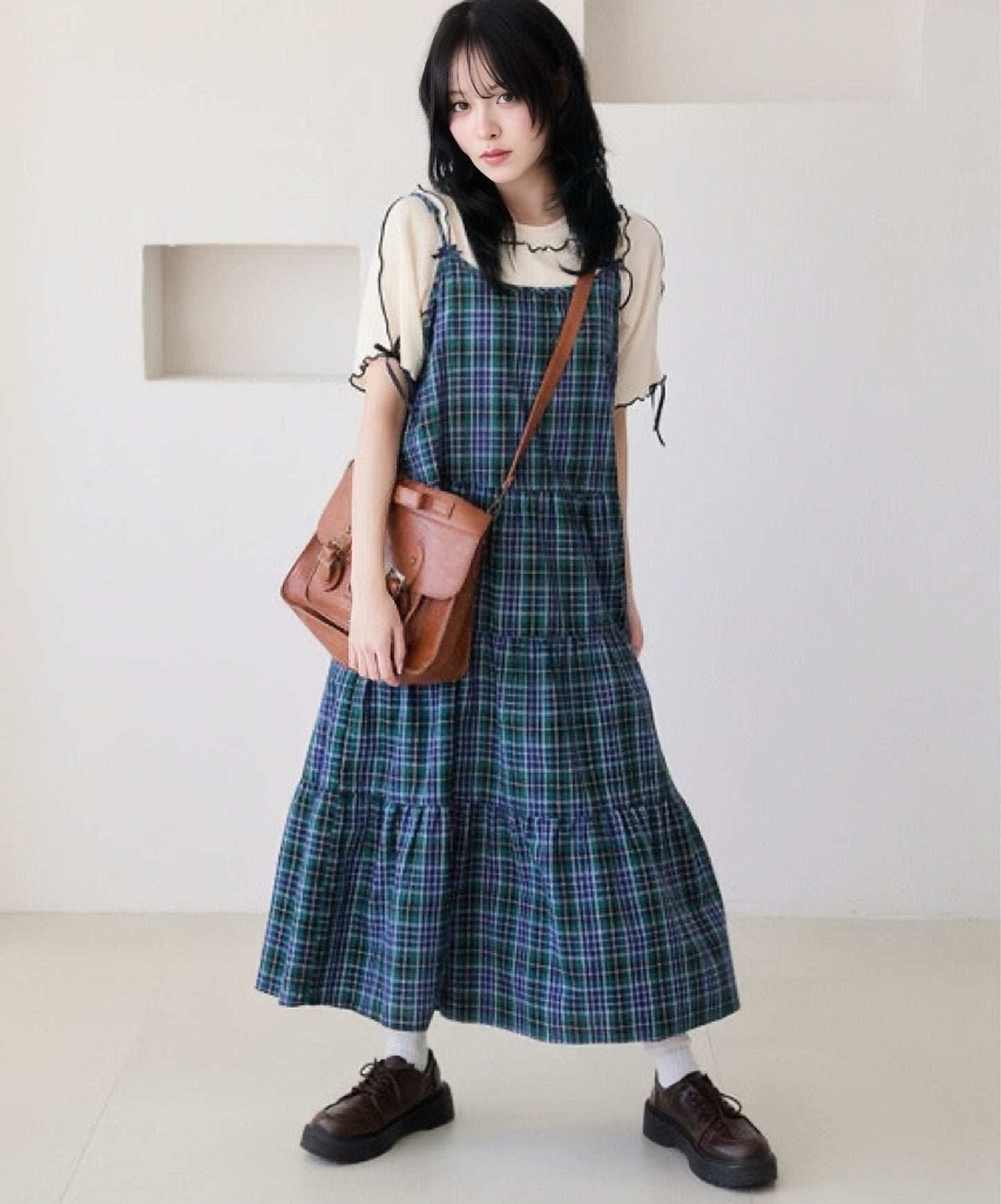 <預訂> 日牌Kutir 大人氣 蝴蝶結層疊吊帶格紋連身裙｜九色入