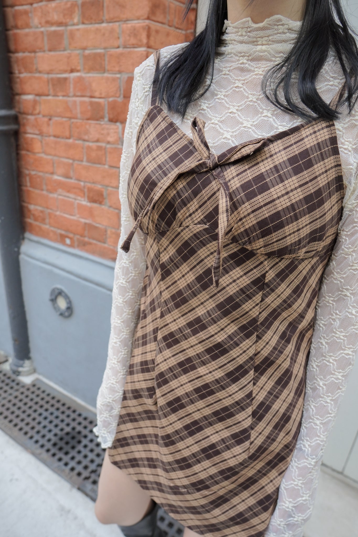 <現貨> 格紋蝴蝶結綁帶吊帶OPs