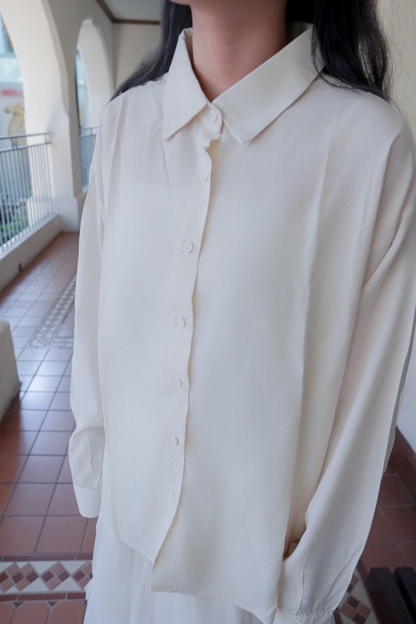 <現貨> 皺皺吊帶背心+長袖裇衫兩件套