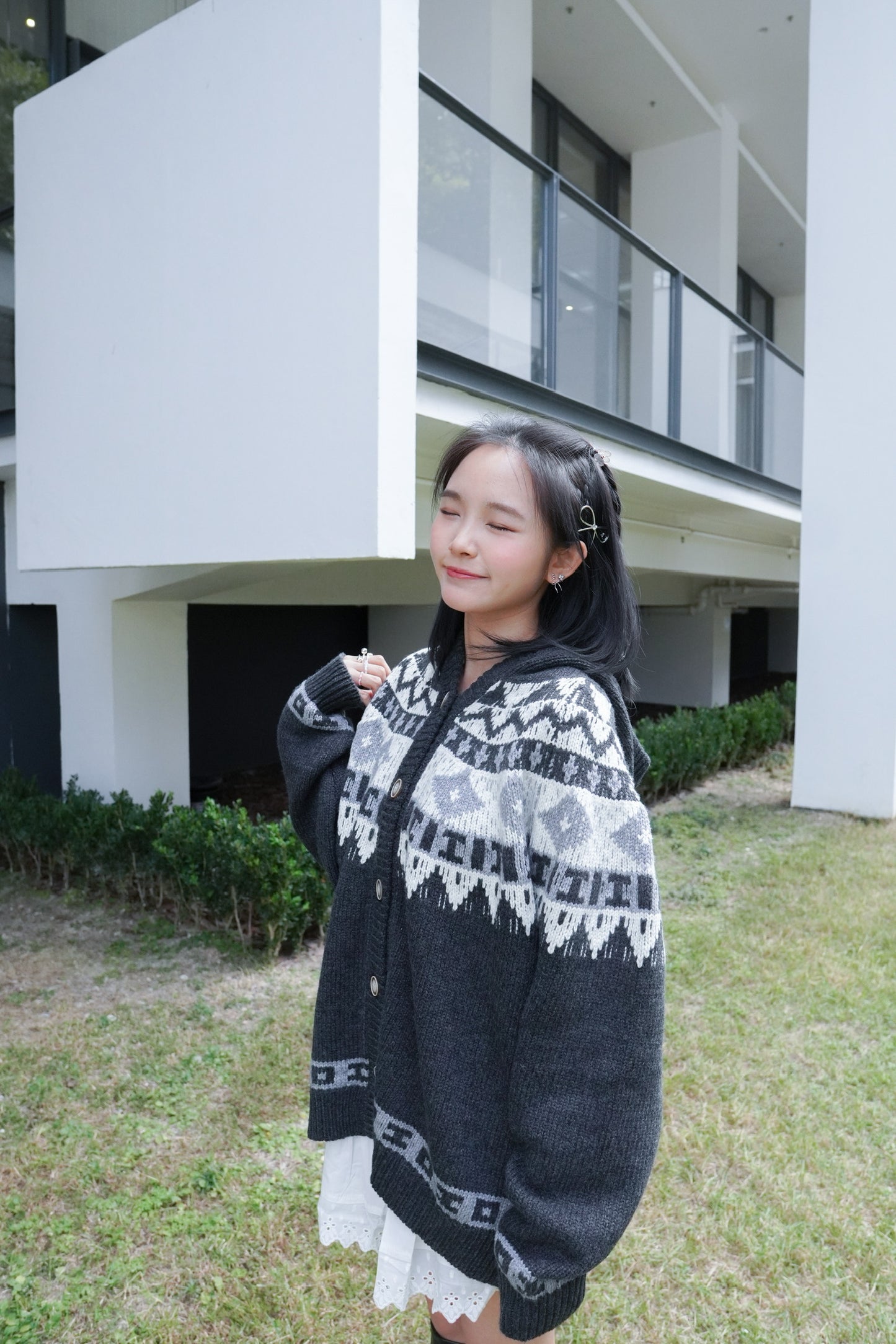 <預訂> 自家製 氛圍感費爾島連帽開胸外套