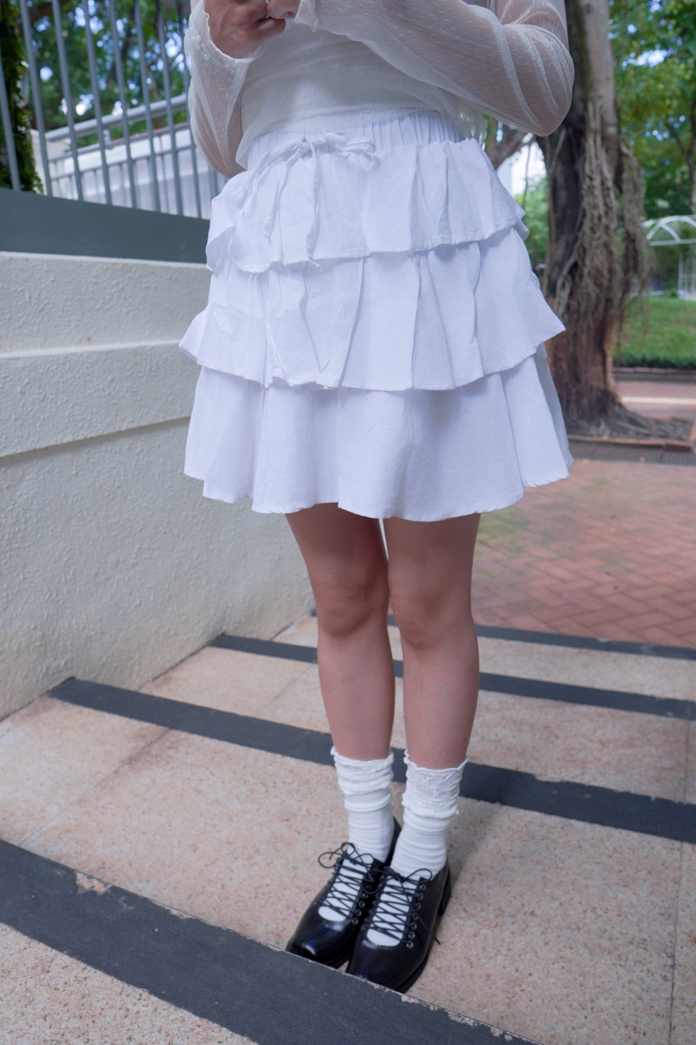 <現貨> 自家製 高腰荷葉邊三層蛋糕短裙