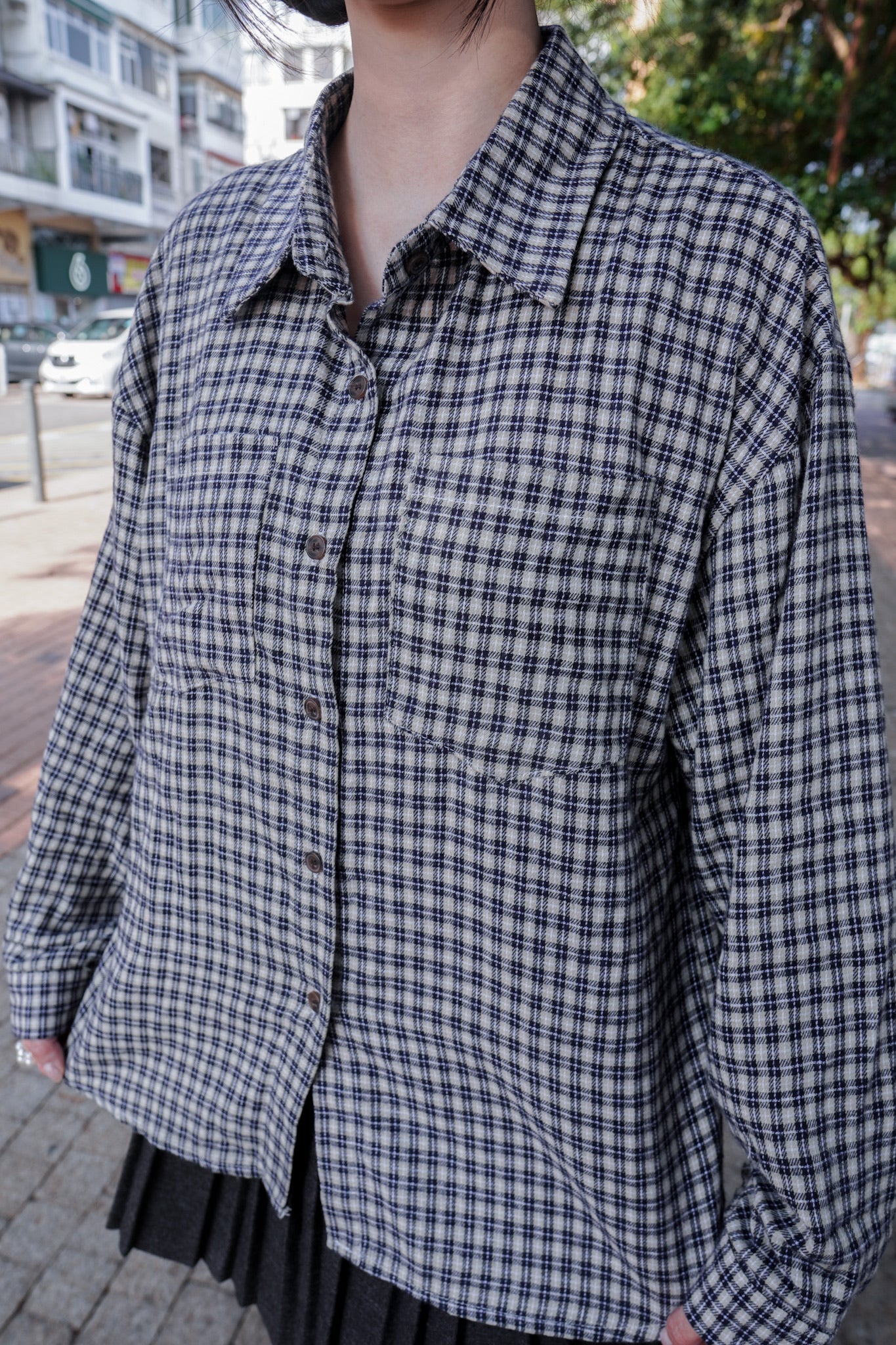 <現貨> 自家製 格仔開胸長袖Polo恤衫上衣｜兩色入