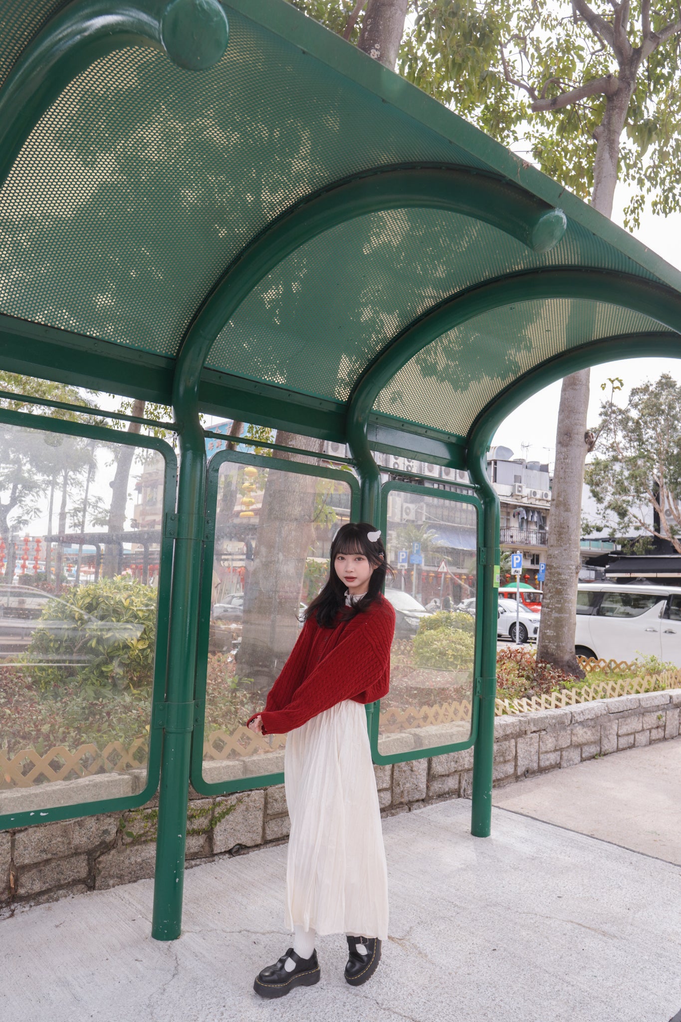 <現貨> 小眾質感♡!!皺摺暗波點高腰彈性半身長裙