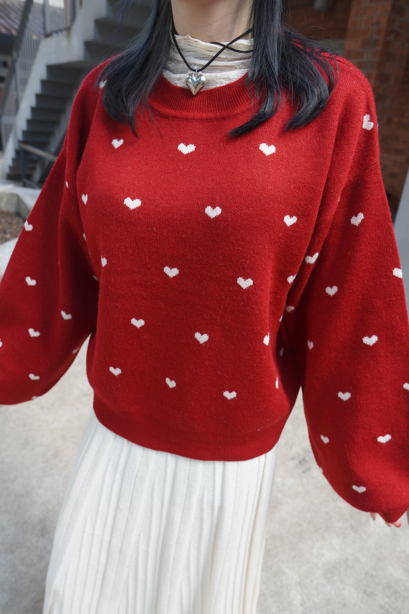 <現貨> 聖誕Party必入🎅🏻🌟心型印花提花針織長袖上衣