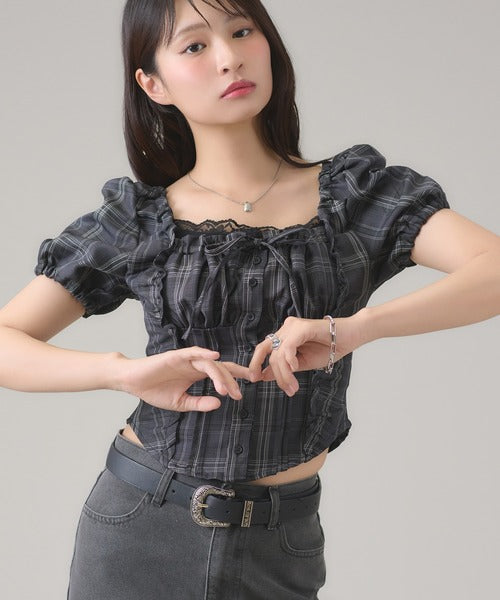 <預訂> JP Apres Jour 方領褶襉短袖襯衫｜六色入