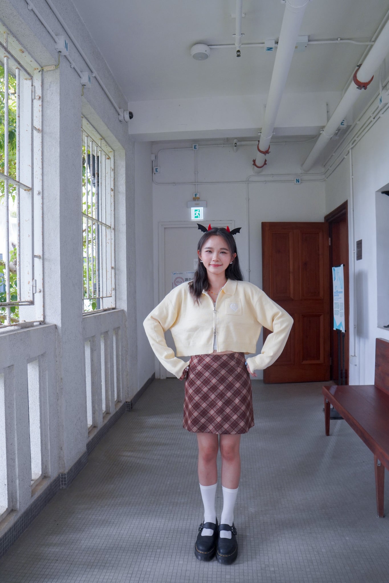 <現貨> 自家製 格紋撞色毛呢半身短裙| 兩色入