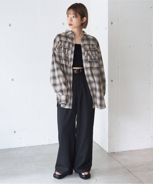 <預訂> 日牌Tiptop 漸層格紋荷葉邊襯衫｜三色入