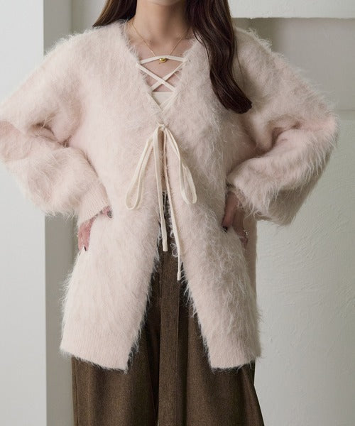 <預訂> 日本大人氣♡日牌 Apres Jour 2-Ways 毛茸茸繫帶針織開胸外套｜五色入