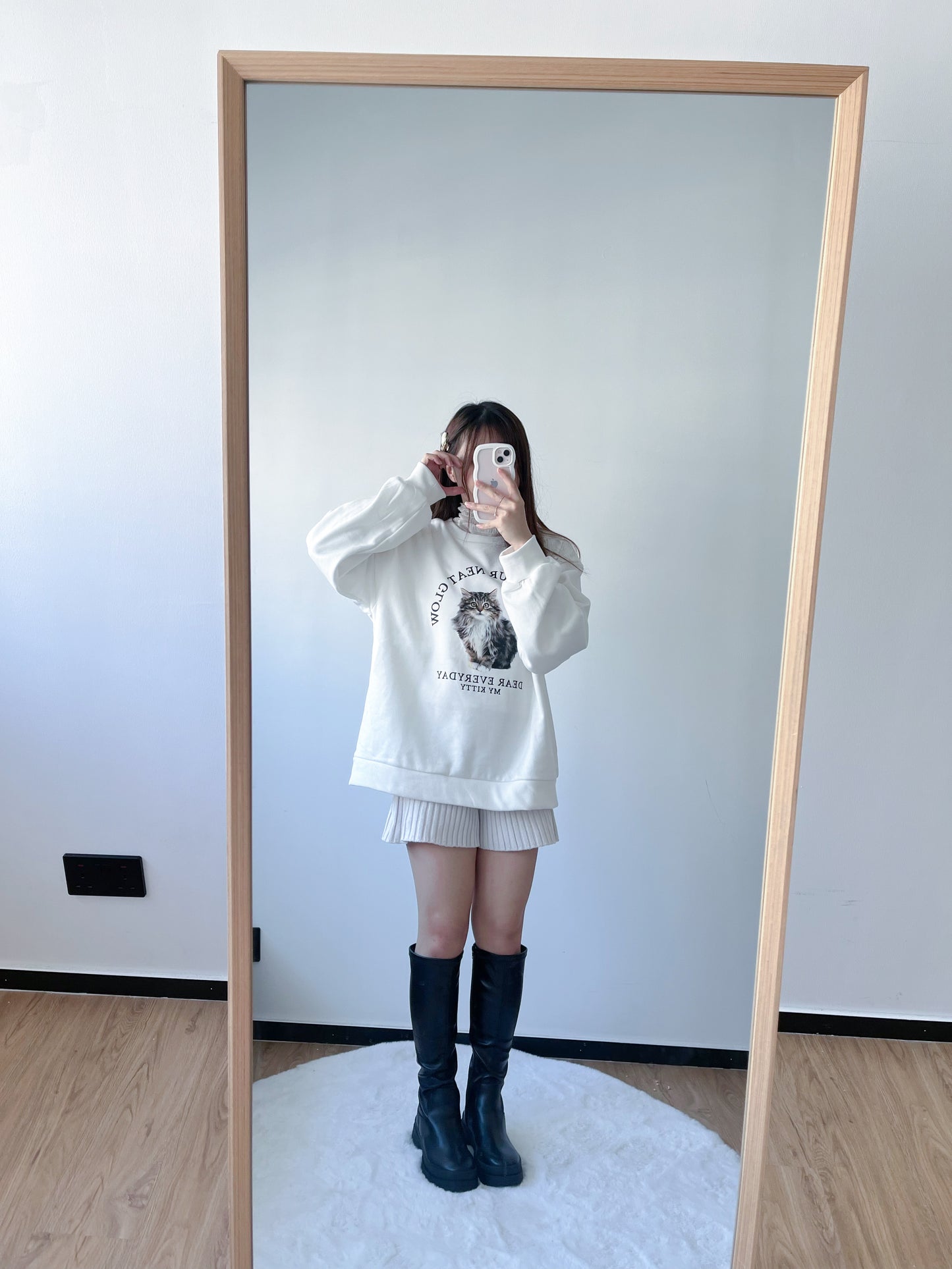 <預訂> 暖笠笠可愛小貓圖案拉絨毛衛衣｜兩色入