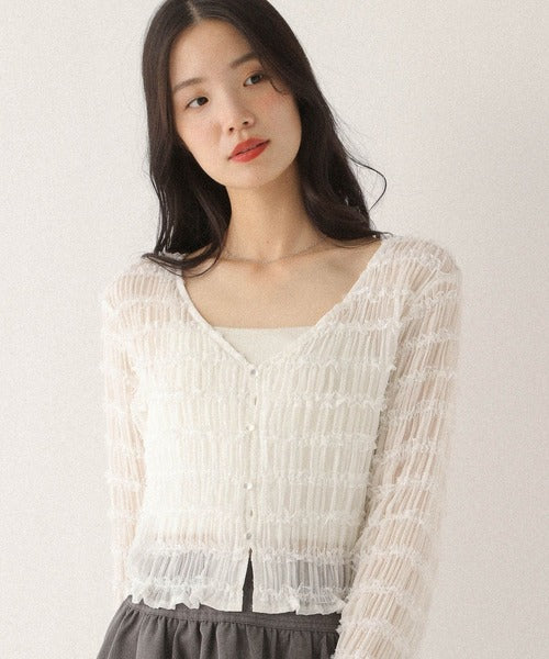 <預訂> 高質日牌Heather限時降價！荷葉邊提花開胸薄外套