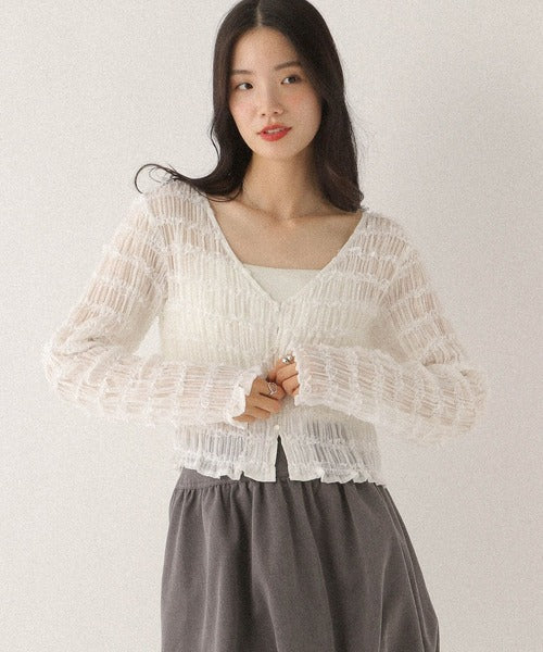 <預訂> 高質日牌Heather限時降價！荷葉邊提花開胸薄外套