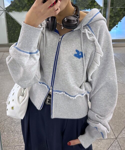 <預訂> 日牌CIAOPANIC CP標誌荷葉邊短拉鍊連帽外套｜四色入