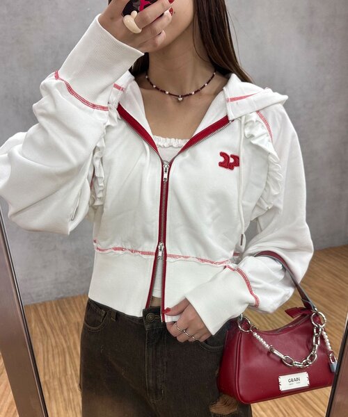 <預訂> 日牌CIAOPANIC CP標誌荷葉邊短拉鍊連帽外套｜四色入