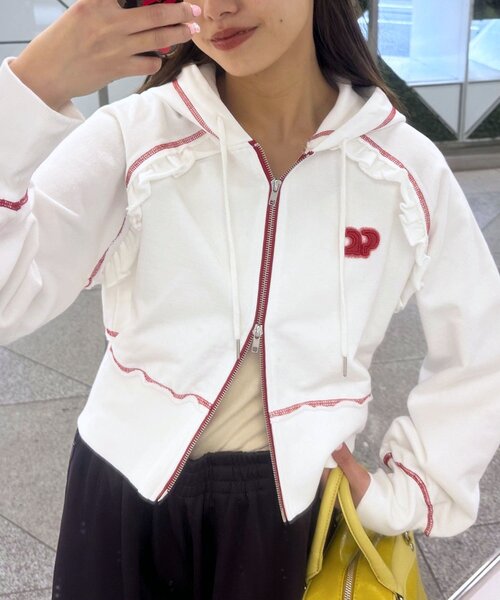 <預訂> 日牌CIAOPANIC CP標誌荷葉邊短拉鍊連帽外套｜四色入