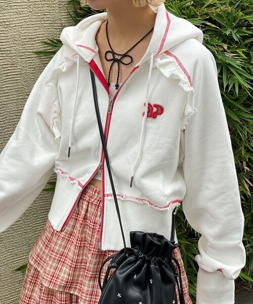 <預訂> 日牌CIAOPANIC CP標誌荷葉邊短拉鍊連帽外套｜四色入