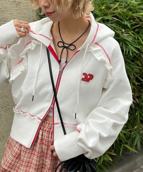 <預訂> 日牌CIAOPANIC CP標誌荷葉邊短拉鍊連帽外套｜四色入