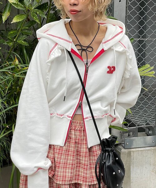 <預訂> 日牌CIAOPANIC CP標誌荷葉邊短拉鍊連帽外套｜四色入