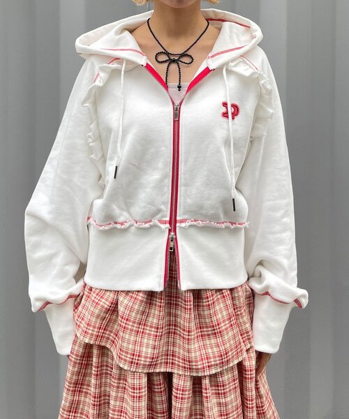 <預訂> 日牌CIAOPANIC CP標誌荷葉邊短拉鍊連帽外套｜四色入