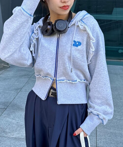 <預訂> 日牌CIAOPANIC CP標誌荷葉邊短拉鍊連帽外套｜四色入