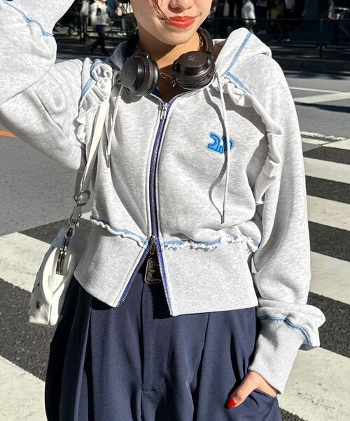 <預訂> 日牌CIAOPANIC CP標誌荷葉邊短拉鍊連帽外套｜四色入