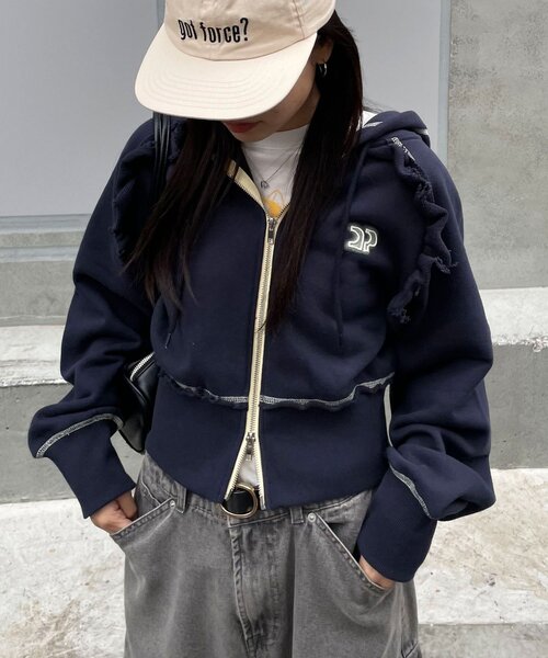 <預訂> 日牌CIAOPANIC CP標誌荷葉邊短拉鍊連帽外套｜四色入