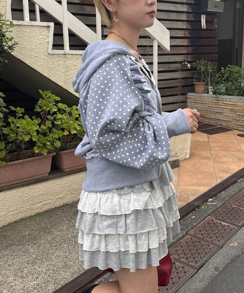 <預訂> 日牌CIAOPANIC CP標誌荷葉邊短拉鍊連帽外套｜四色入