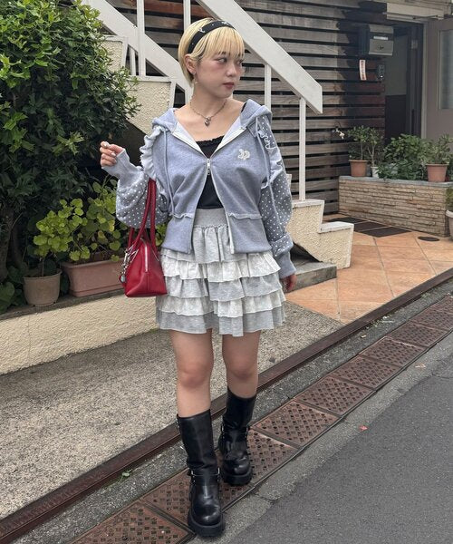 <預訂> 日牌CIAOPANIC CP標誌荷葉邊短拉鍊連帽外套｜四色入