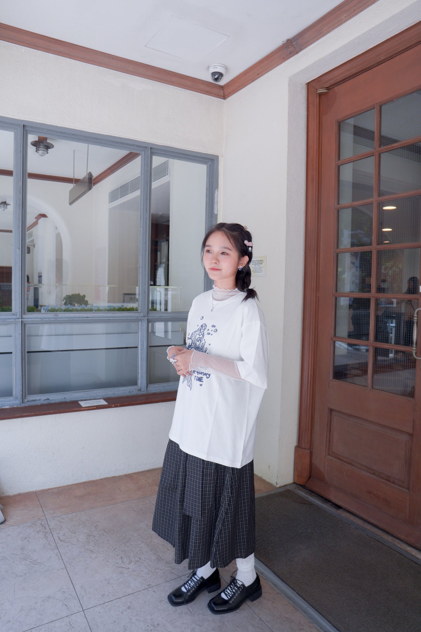 <現貨> 自家製 棉麻格紋綁帶半身長裙