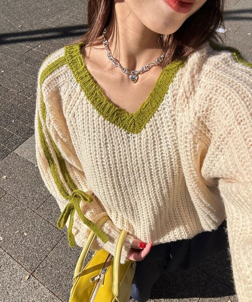 <預訂> 日牌CIAOPANIC 袖口飾附插肩針織上衣｜七色入