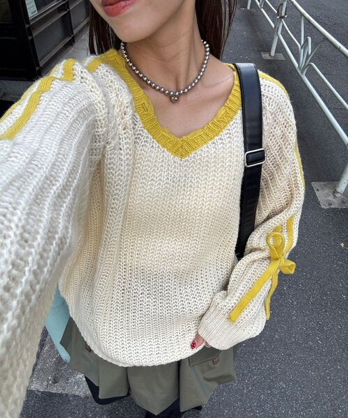 <預訂> 日牌CIAOPANIC 袖口飾附插肩針織上衣｜七色入