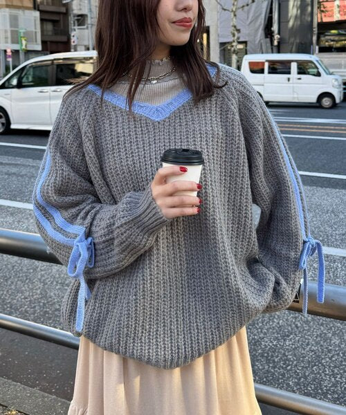 <預訂> 日牌CIAOPANIC 袖口飾附插肩針織上衣｜七色入