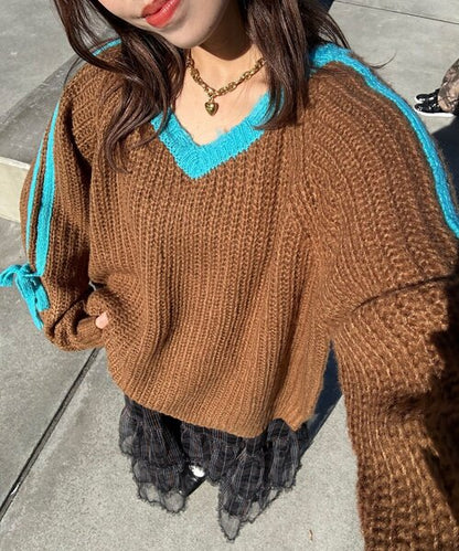 <預訂> 日牌CIAOPANIC 袖口飾附插肩針織上衣｜七色入