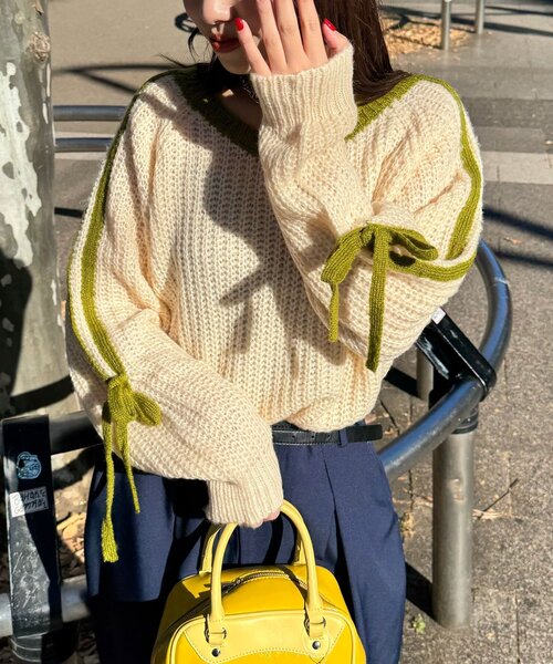 <預訂> 日牌CIAOPANIC 袖口飾附插肩針織上衣｜七色入