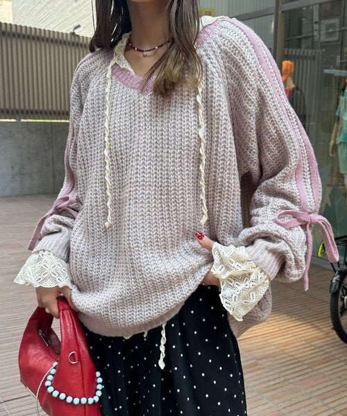 <預訂> 日牌CIAOPANIC 袖口飾附插肩針織上衣｜七色入