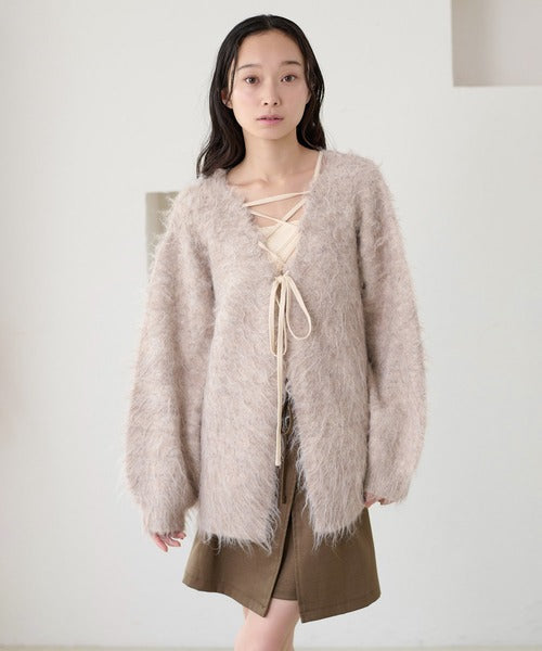 <預訂> 日本大人氣♡日牌 Apres Jour 2-Ways 毛茸茸繫帶針織開胸外套｜五色入