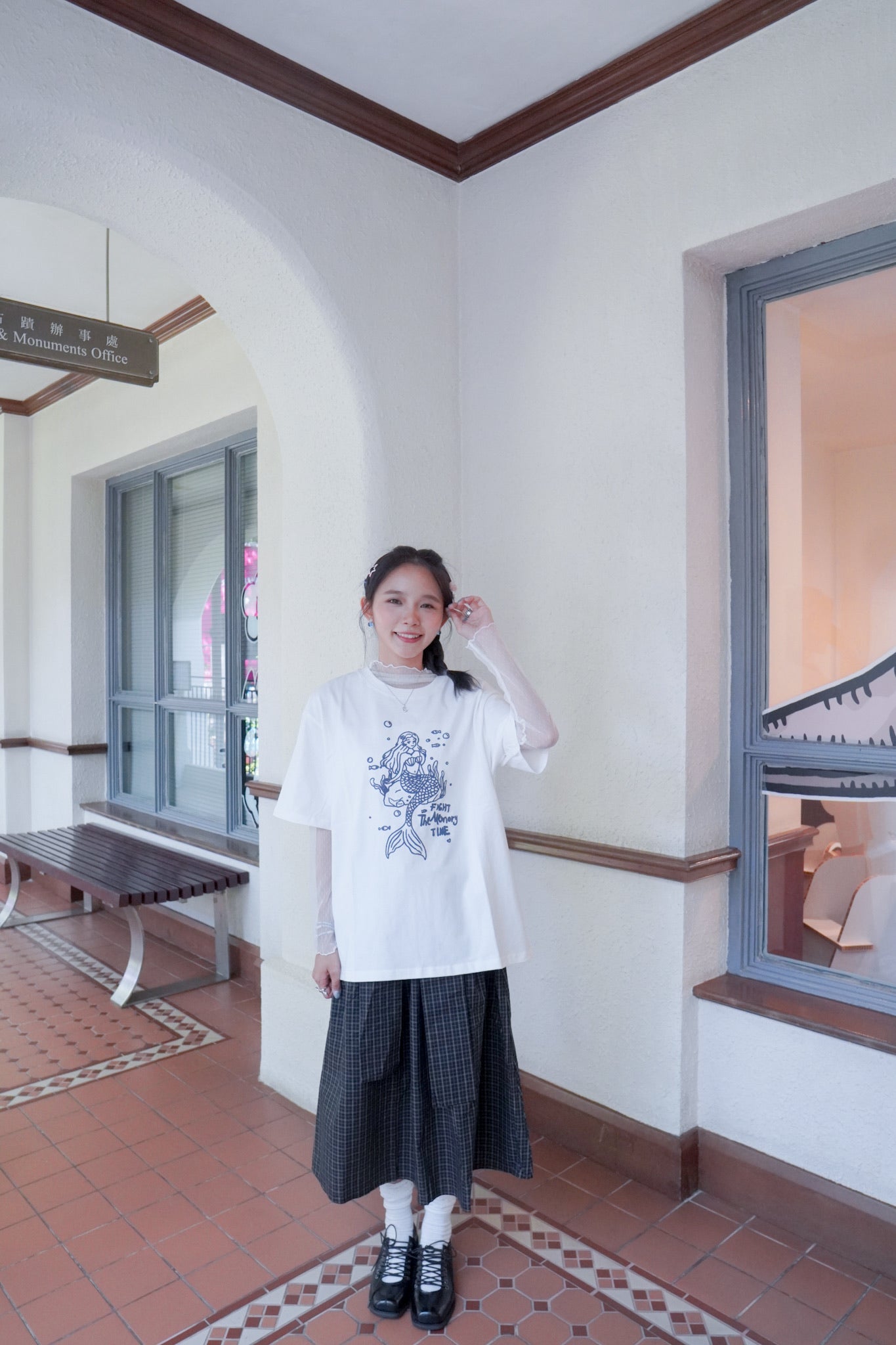 <現貨> 自家製 棉麻格紋綁帶半身長裙