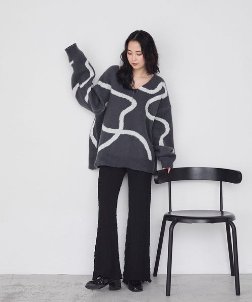 <預訂> 日牌FY 大降價 微妙線條超大V領針織衛衣｜五色入