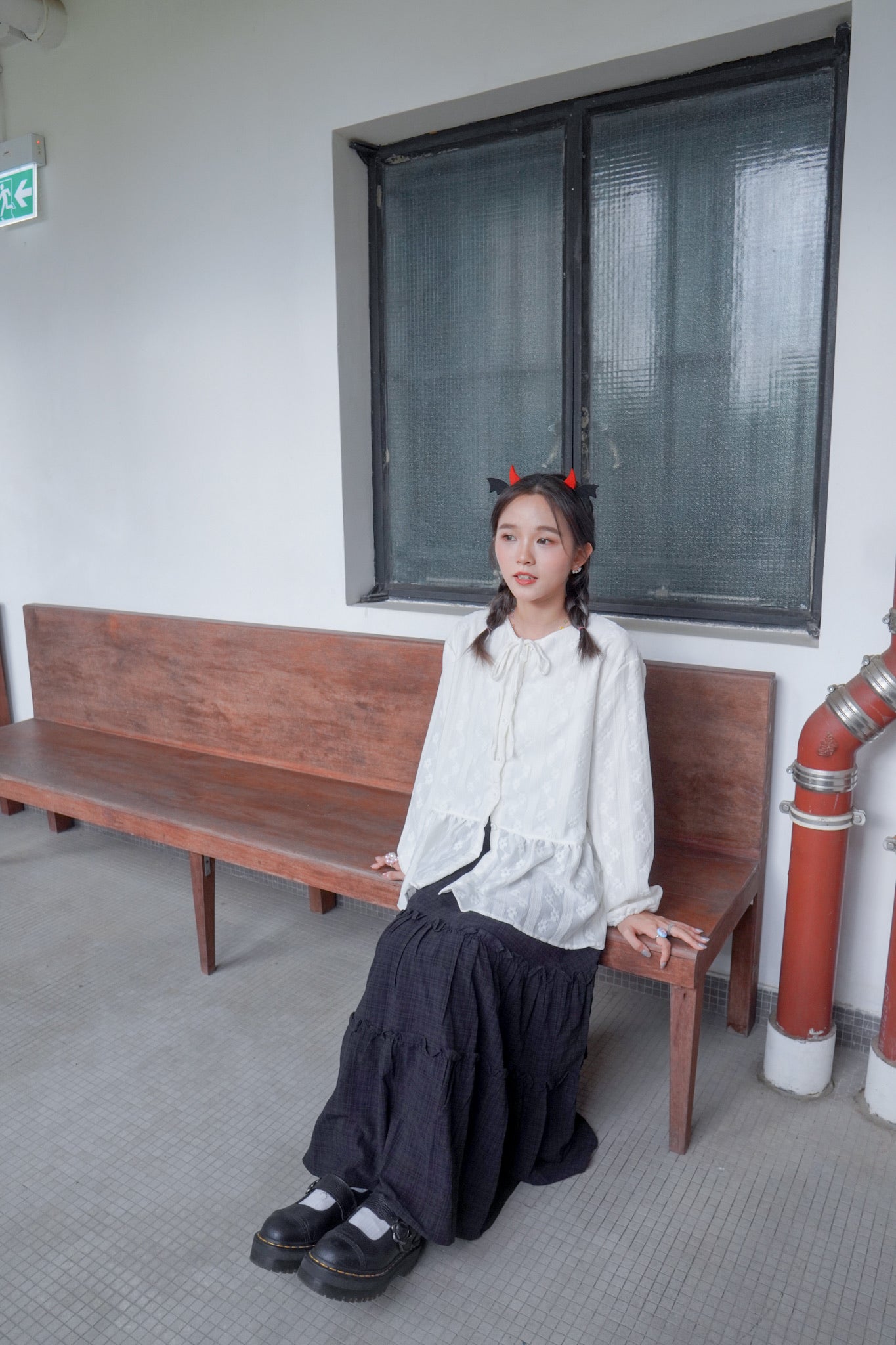 <現貨> 自家製 復古格紋ruffle邊半身長裙