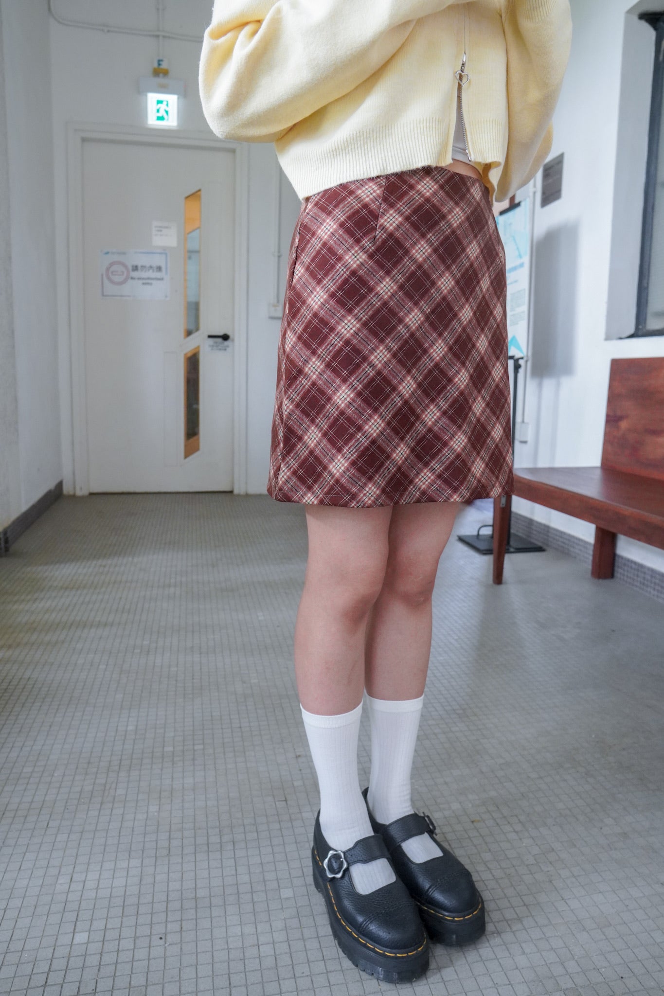 <現貨> 自家製 格紋撞色毛呢半身短裙| 兩色入