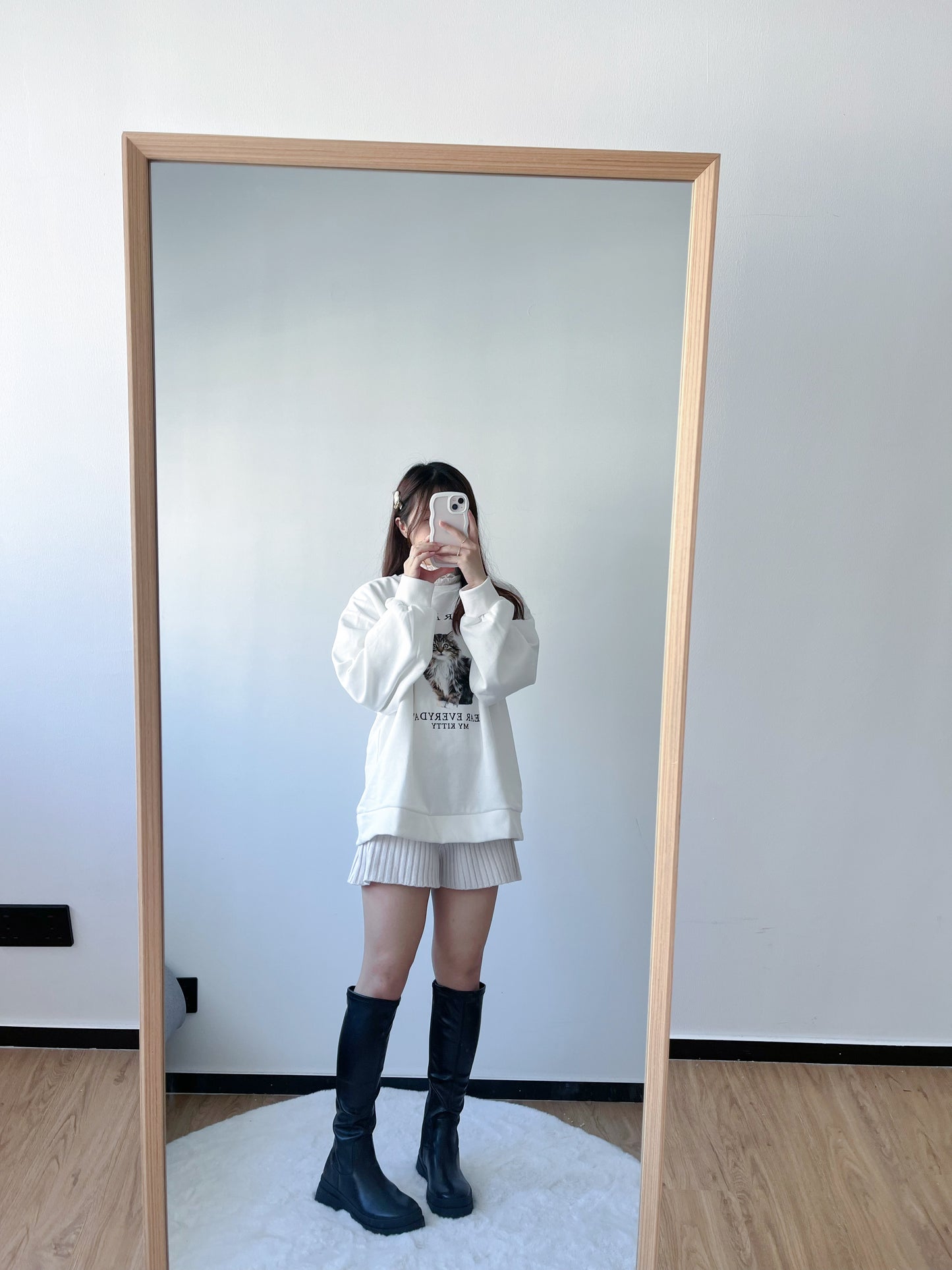 <預訂> 暖笠笠可愛小貓圖案拉絨毛衛衣｜兩色入