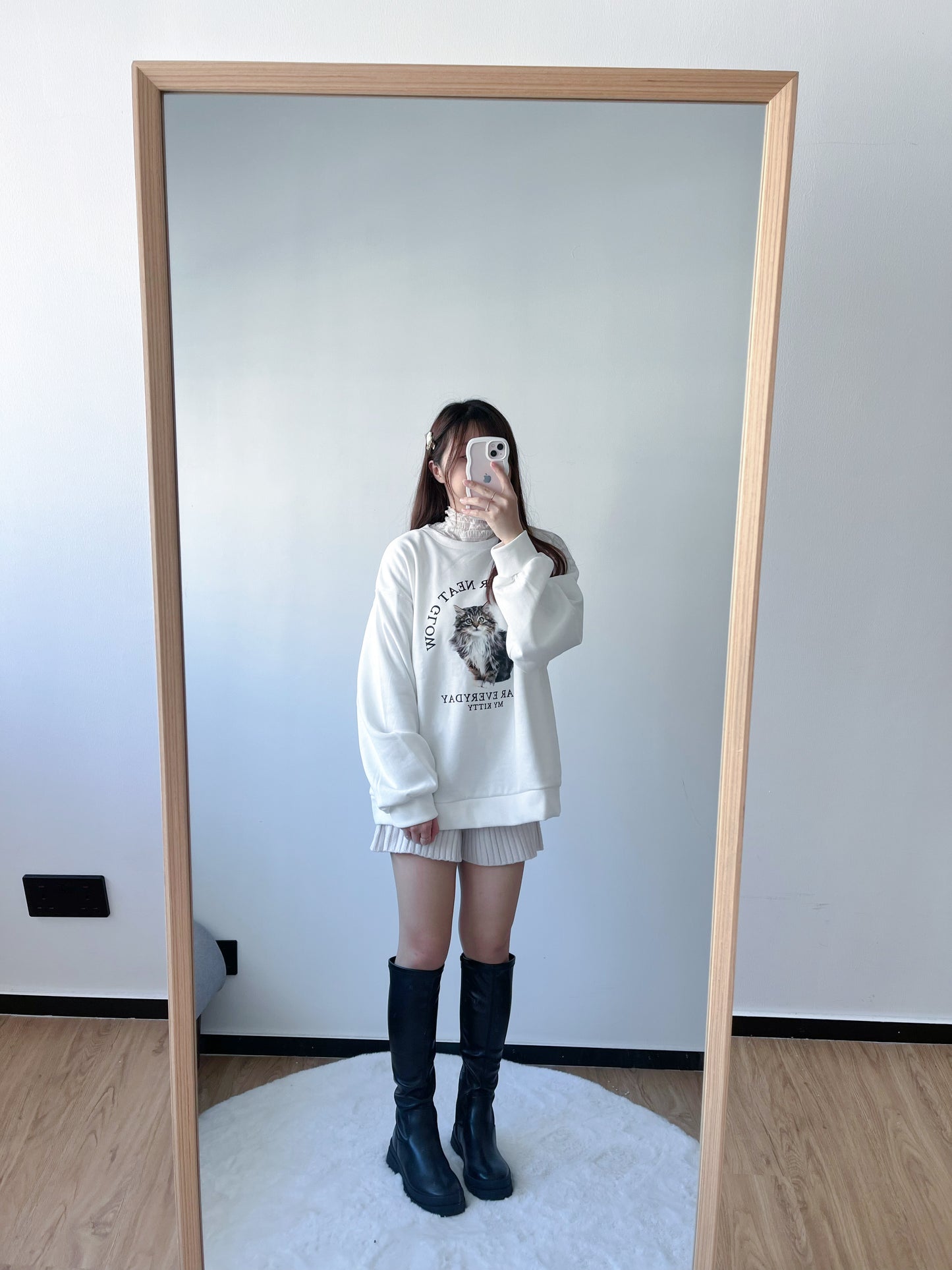 <預訂> 暖笠笠可愛小貓圖案拉絨毛衛衣｜兩色入