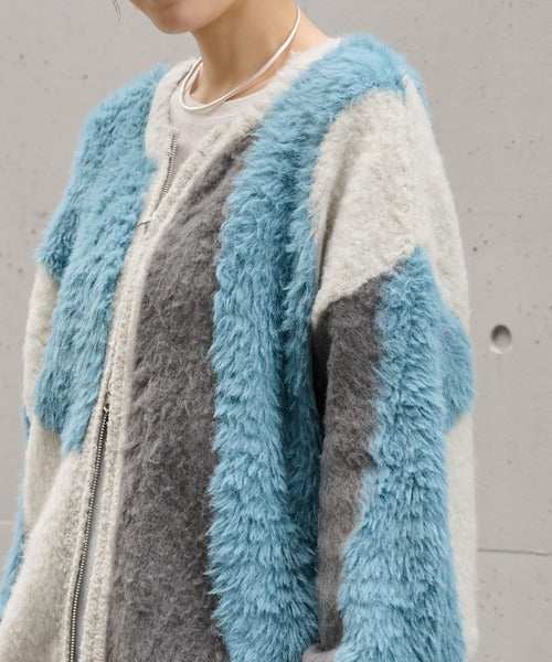 <預訂> 日本大人氣♡日牌 Mono Mart 2-Ways 毛茸茸蓬鬆混色雙拉鍊針織開胸外套｜四色入