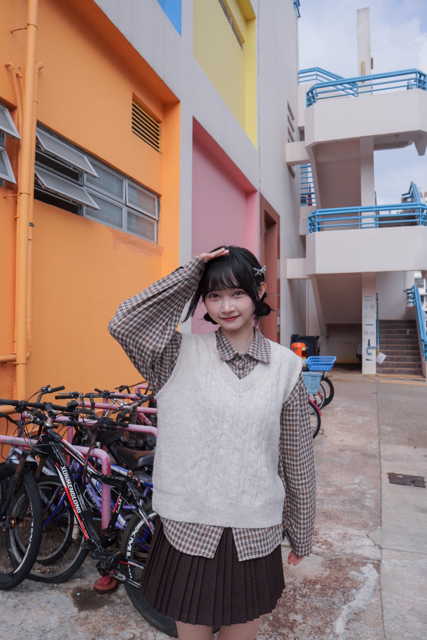 <現貨> 自家製 格仔開胸長袖Polo恤衫上衣｜兩色入