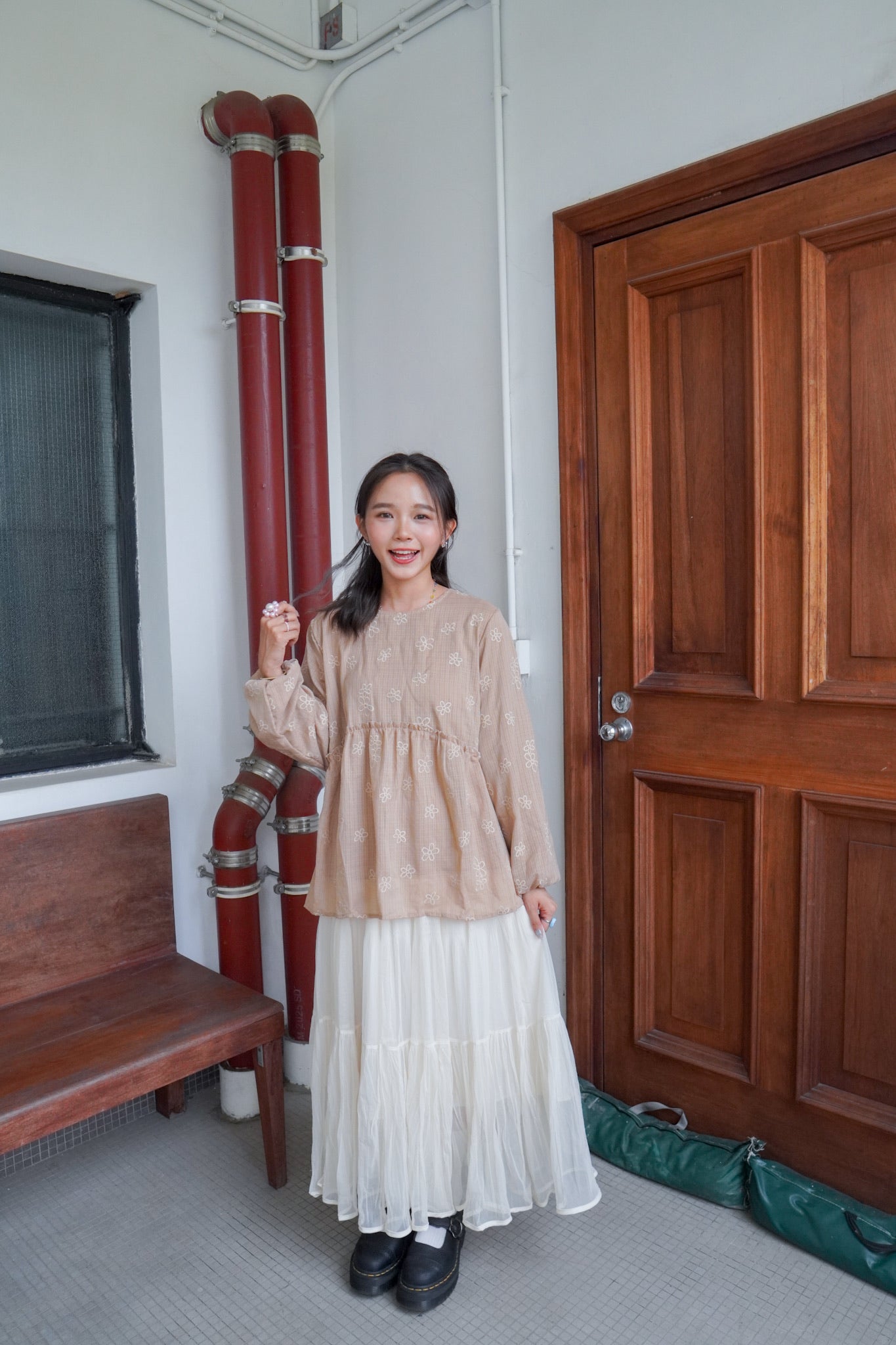 <現貨> 自家製 飄逸感大讚！復古兩層紗質皺褶秋冬A字長裙