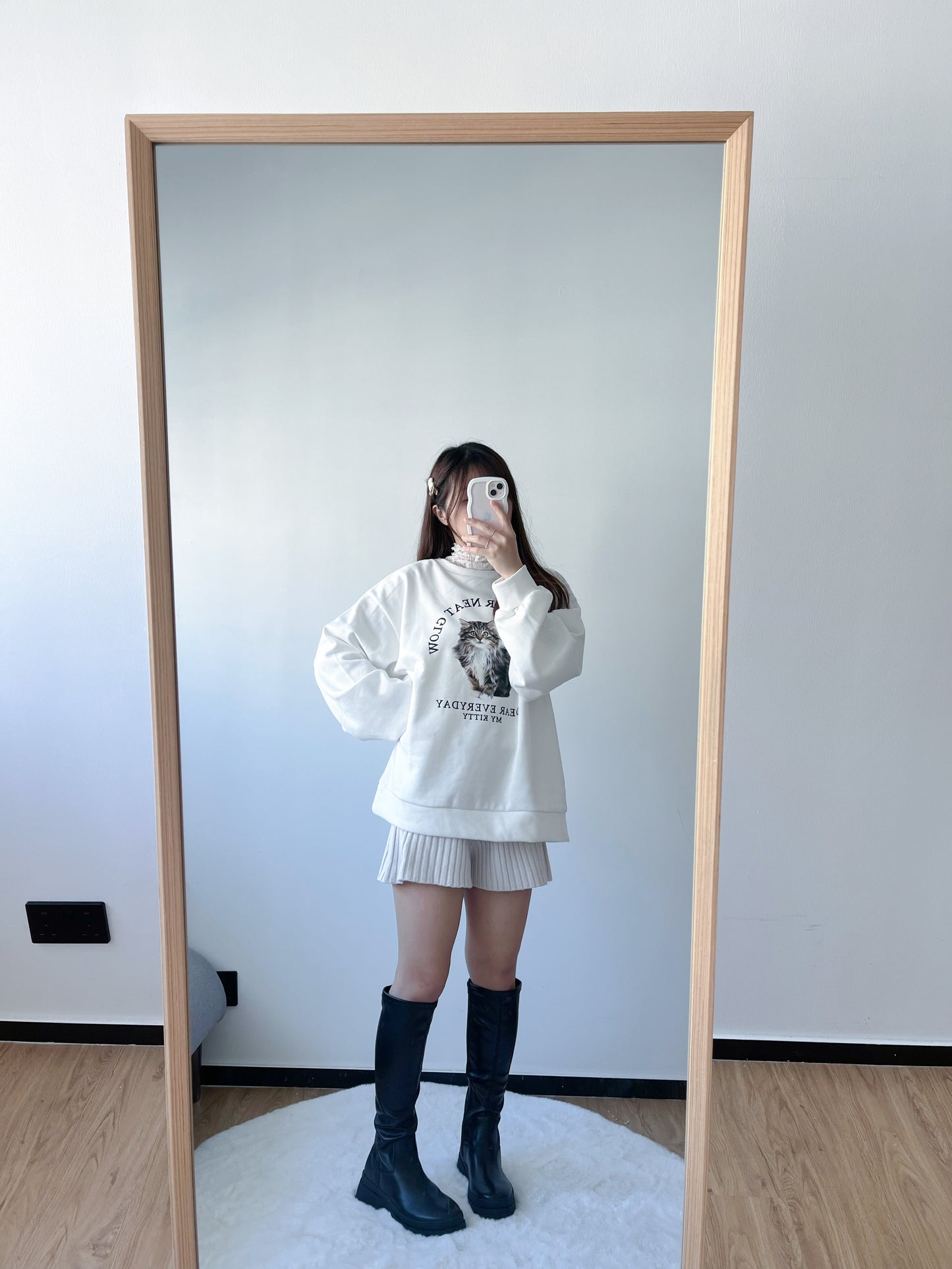 <預訂> 暖笠笠可愛小貓圖案拉絨毛衛衣｜兩色入